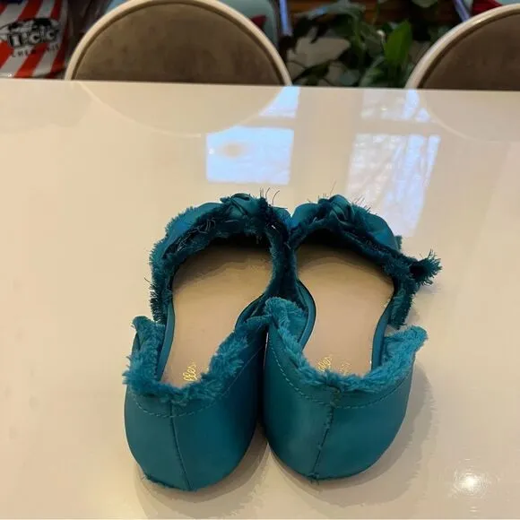 Rare Teal Anthropologie Seychelles Frayed Oversized Bow Pointed D’Orsay Flats