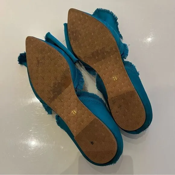 Rare Teal Anthropologie Seychelles Frayed Oversized Bow Pointed D’Orsay Flats