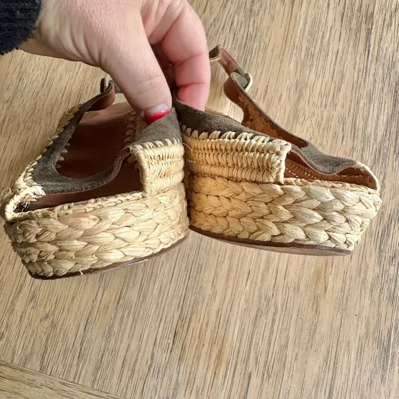 *RARE*TORY BURCH Camden Wedge Espadrille Slingback Sandals Raffia Peep Toe 7.5