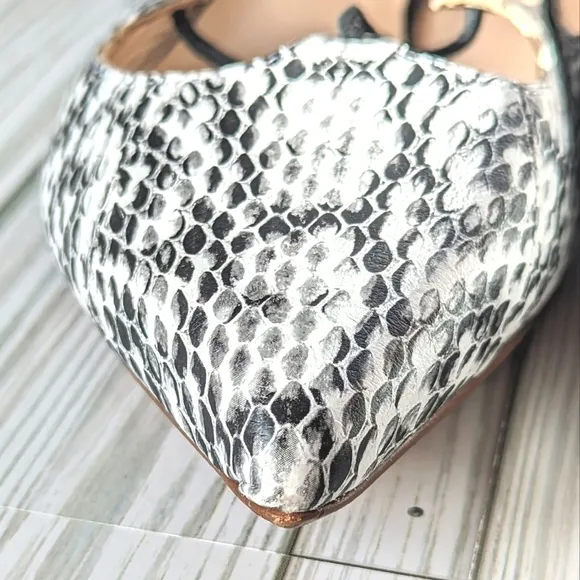 Raye Anthropologie Pointed Toe Leather Ballet Flats in White &amp; Black Python Sz 9