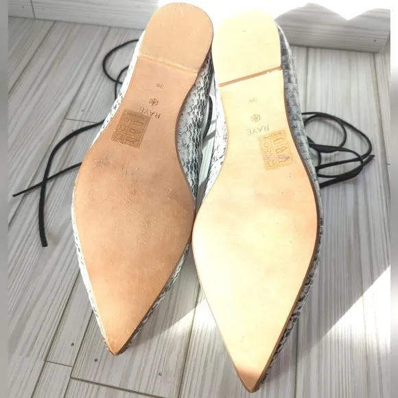 Raye Anthropologie Pointed Toe Leather Ballet Flats in White &amp; Black Python Sz 9