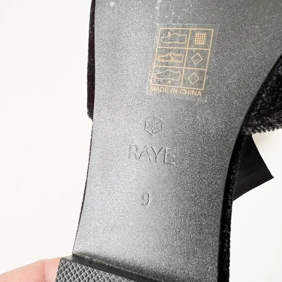 RAYE Magnolia Slide Black Velvet Pointed Toe Slip On Slides Dressy Flats Bows 9