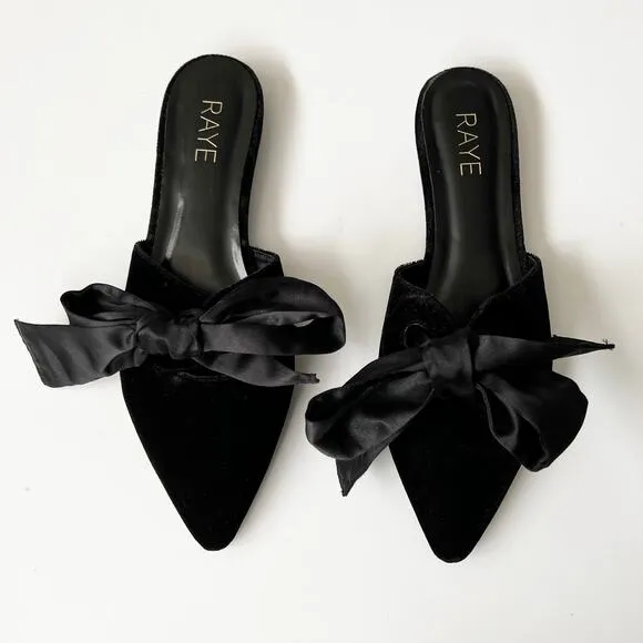 RAYE Magnolia Slide Black Velvet Pointed Toe Slip On Slides Dressy Flats Bows 9