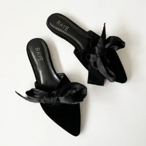 RAYE Magnolia Slide Black Velvet Pointed Toe Slip On Slides Dressy Flats Bows 9