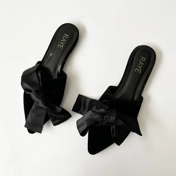 RAYE Magnolia Slide Black Velvet Pointed Toe Slip On Slides Dressy Flats Bows 9
