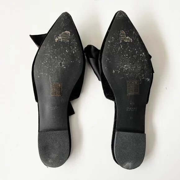 RAYE Magnolia Slide Black Velvet Pointed Toe Slip On Slides Dressy Flats Bows 9