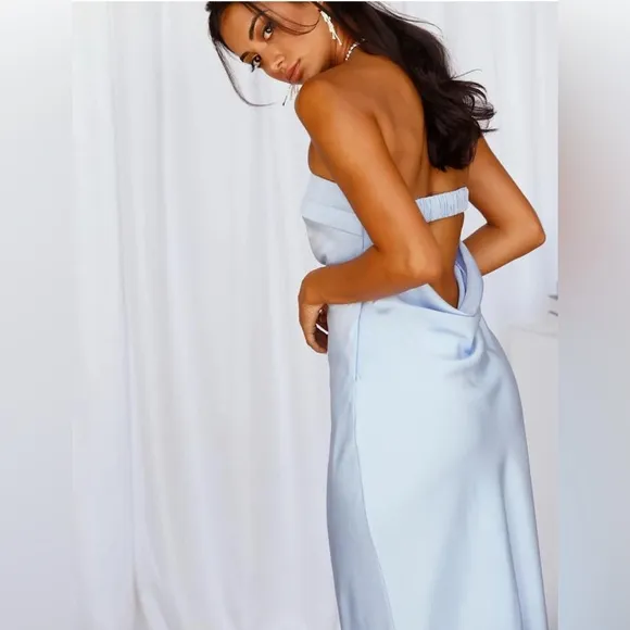 Realtix Satin Silk Backless Tube Tops Hollow Out Elegant Strapless Dress Guest