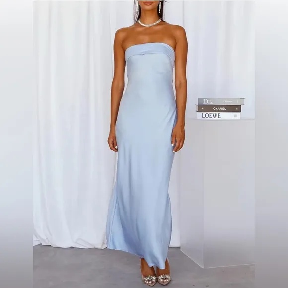 Realtix Satin Silk Backless Tube Tops Hollow Out Elegant Strapless Dress Guest