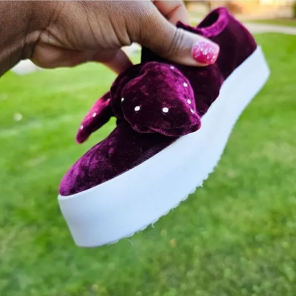 Rebecca Minkoff Stacey Studded Burgandy Velvet Slip On Sneakers.