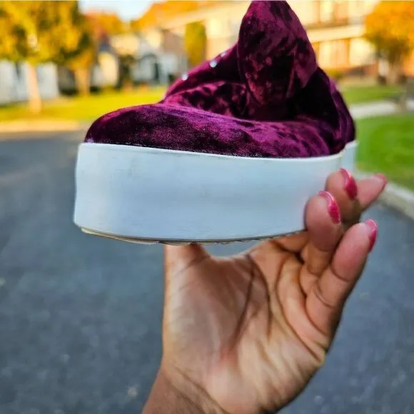 Rebecca Minkoff Stacey Studded Burgandy Velvet Slip On Sneakers.