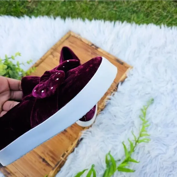 Rebecca Minkoff Stacey Studded Burgandy Velvet Slip On Sneakers.