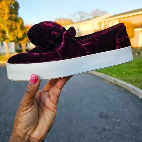 Rebecca Minkoff Stacey Studded Burgandy Velvet Slip On Sneakers.