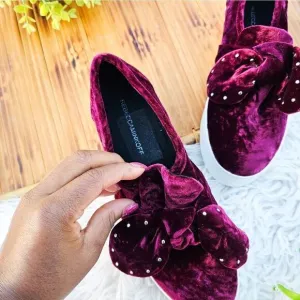 Rebecca Minkoff Stacey Studded Burgandy Velvet Slip On Sneakers.