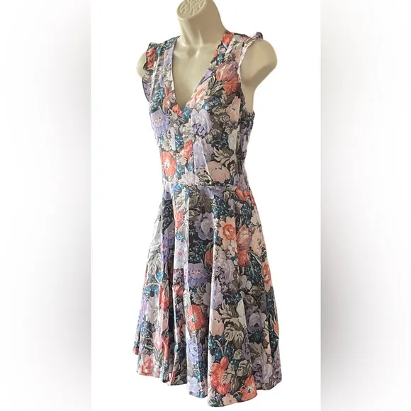 Rebecca Taylor Penelope 100% Silk Floral Dress Lined Fit &amp; Flare Size 2 EUC