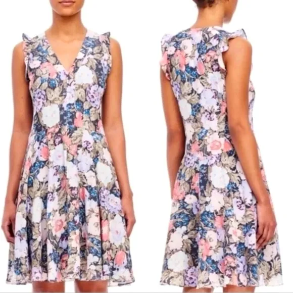 Rebecca Taylor Penelope 100% Silk Floral Dress Lined Fit &amp; Flare Size 2 EUC