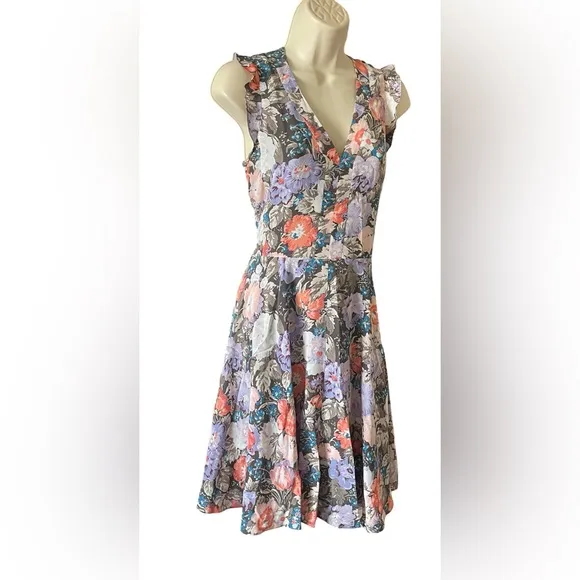 Rebecca Taylor Penelope 100% Silk Floral Dress Lined Fit &amp; Flare Size 2 EUC
