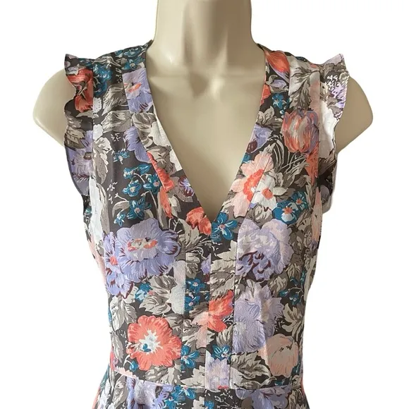 Rebecca Taylor Penelope 100% Silk Floral Dress Lined Fit &amp; Flare Size 2 EUC