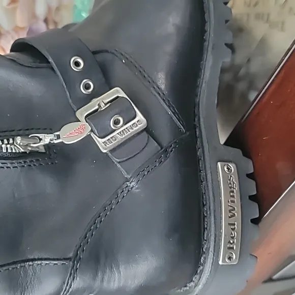 Red Wing Women's Boots Sz 8 Black Leather Biker Double Strap Zip Vibram Sole
