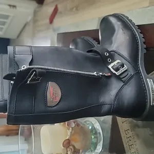 Red Wing Women's Boots Sz 8 Black Leather Biker Double Strap Zip Vibram Sole