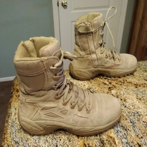 Reebok Rapid Response Tactical Boots Tan Beige 8&quot; Leather Men’s 5M Women’s 7M 7