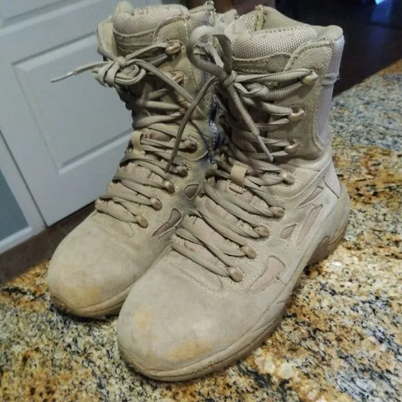 Reebok Rapid Response Tactical Boots Tan Beige 8&quot; Leather Men’s 5M Women’s 7M 7