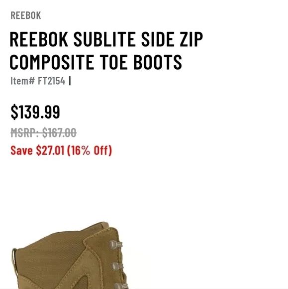 Reebok Tatical Boots Men's Size 5 Coyote Brown Combat Composit Toe Side Zip