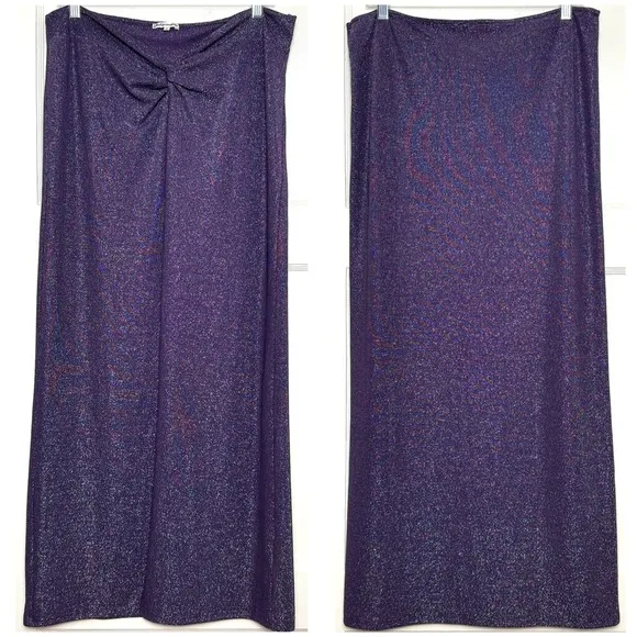 REFORMATION 90s Metallic Sparkle Ruched Waist High Rise Front Slit Maxi Skirt XL