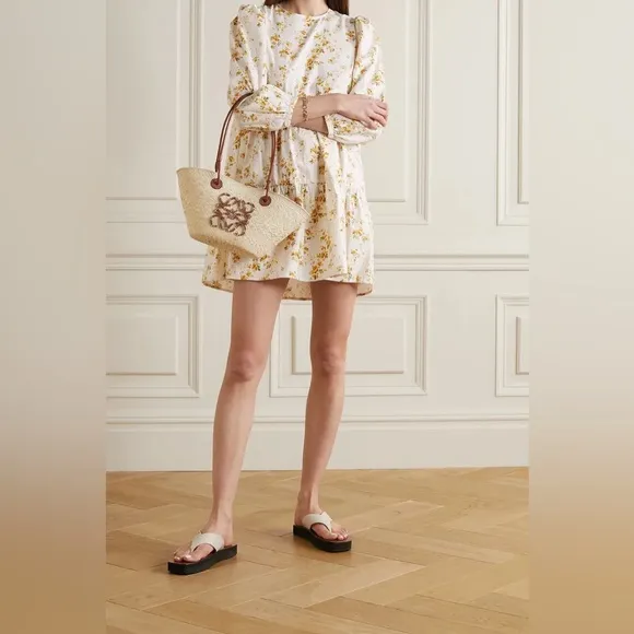 Reformation Beckett Floral-Print Organic‎ Cotton-Blend Mini Dress