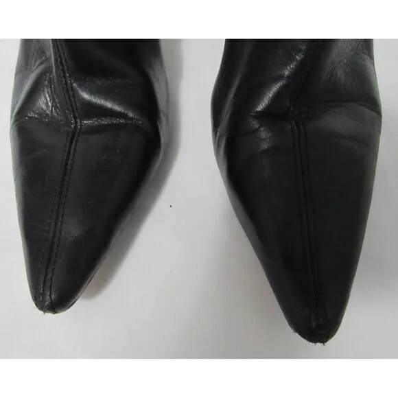 Reformation Black Leather Remy Kitten Heel Side Zip Knee Pointed Boots 6.5 B EUC