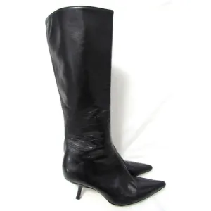 Reformation Black Leather Remy Kitten Heel Side Zip Knee Pointed Boots 6.5 B EUC