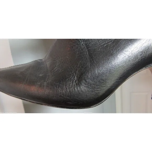 Reformation Black Leather Remy Kitten Heel Side Zip Knee Pointed Boots 6.5 B EUC