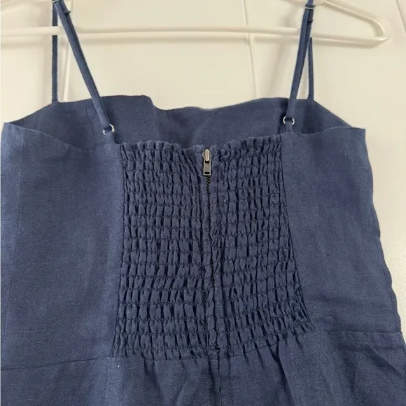 Reformation Kiernan Navy Linen Ruffle Mini Dress 0