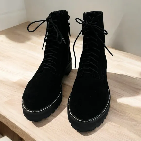 Reformation Sienna Eco Suede Combat Side Zip Boots Black