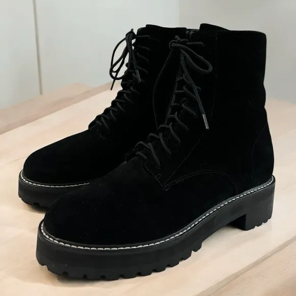 Reformation Sienna Eco Suede Combat Side Zip Boots Black