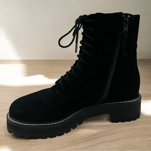 Reformation Sienna Eco Suede Combat Side Zip Boots Black