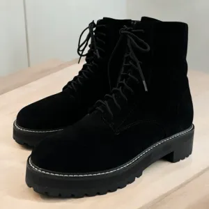 Reformation Sienna Eco Suede Combat Side Zip Boots Black