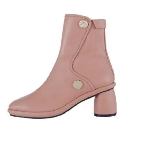 REIKE NEN CURVED MIDDLE ANKLE LEATHER BOOTS in MUD PINK with Gold Sz 5-5.5 (35)