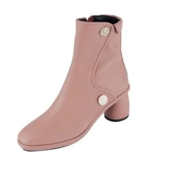 REIKE NEN CURVED MIDDLE ANKLE LEATHER BOOTS in MUD PINK with Gold Sz 5-5.5 (35)