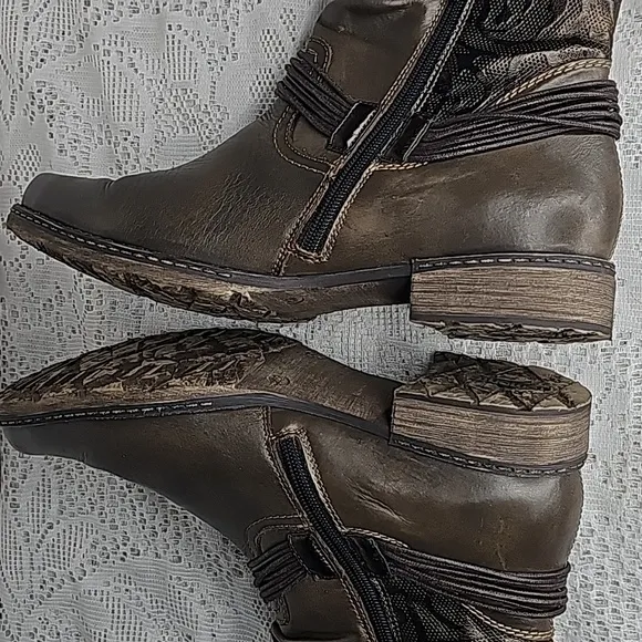 Remonte Chondra leather western cowgirl boho side zip brown olive green boots 10