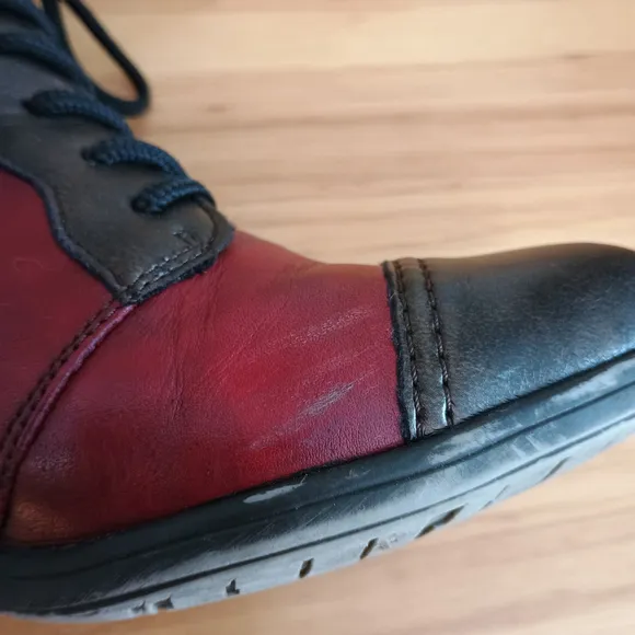 Remonte Dorndorf Red Heeled Leather Lace up Booties Boots Side Zip Womens 37