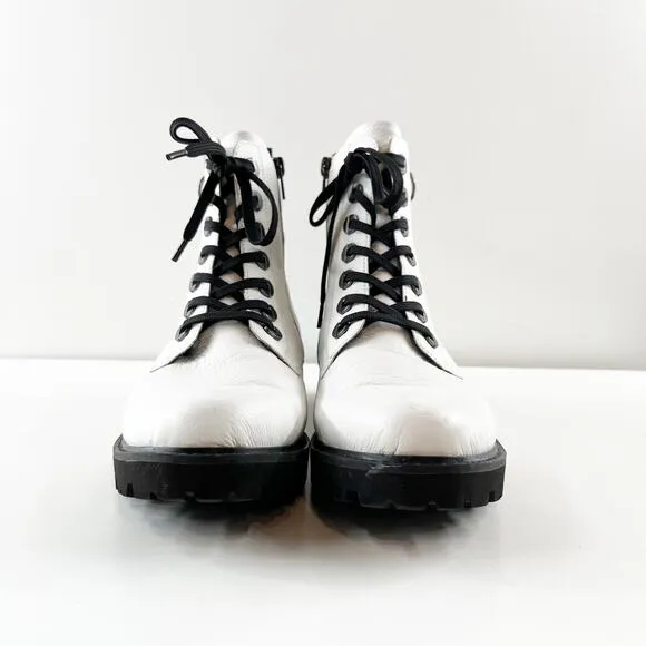 Remonte Leather Lace Up Round Toe Lug Sole Ankle Moto Biker Boots White 40 / 10