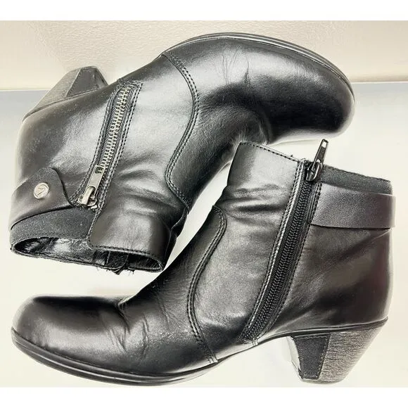 Remonte smooth black leather ankle booties. Size 38.