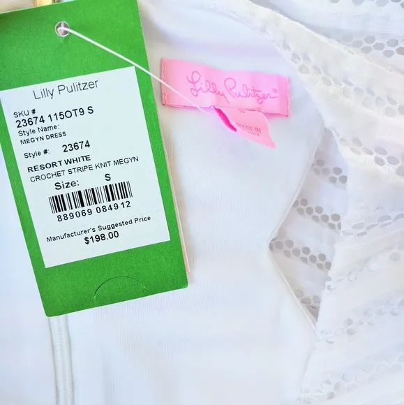 Resort White Crochet Stripe Knit Megyn Dress Lilly Pulitzer NWT