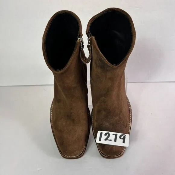 ReSouL Boots Womens 38.5 Brown Nubuck Western Side Zip Square Toe Ankle Western