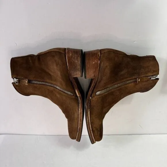 ReSouL Boots Womens 38.5 Brown Nubuck Western Side Zip Square Toe Ankle Western