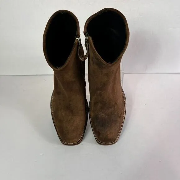 ReSouL Boots Womens 38.5 Brown Nubuck Western Side Zip Square Toe Ankle Western