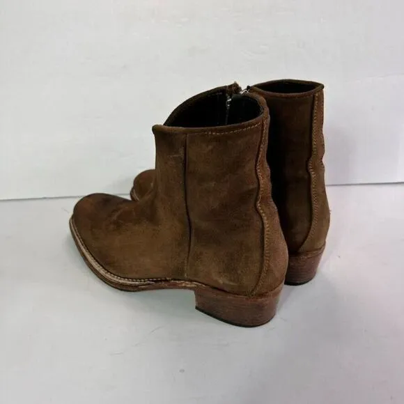 ReSouL Boots Womens 38.5 Brown Nubuck Western Side Zip Square Toe Ankle Western