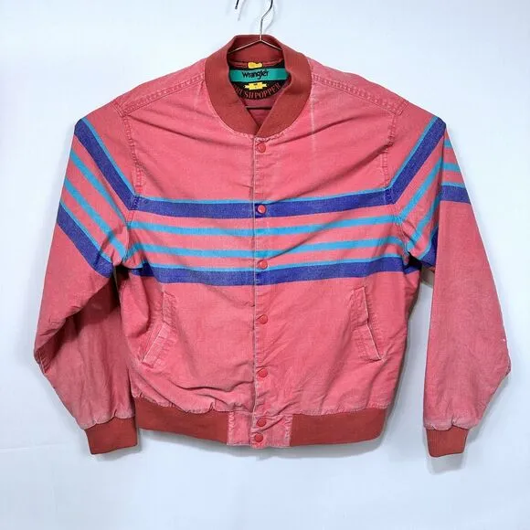 Retro Wrangler Brushpopper Pink Stripped Button Bomber Jacket Adult Large
