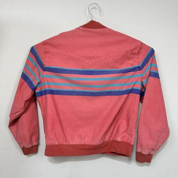 Retro Wrangler Brushpopper Pink Stripped Button Bomber Jacket Adult Large