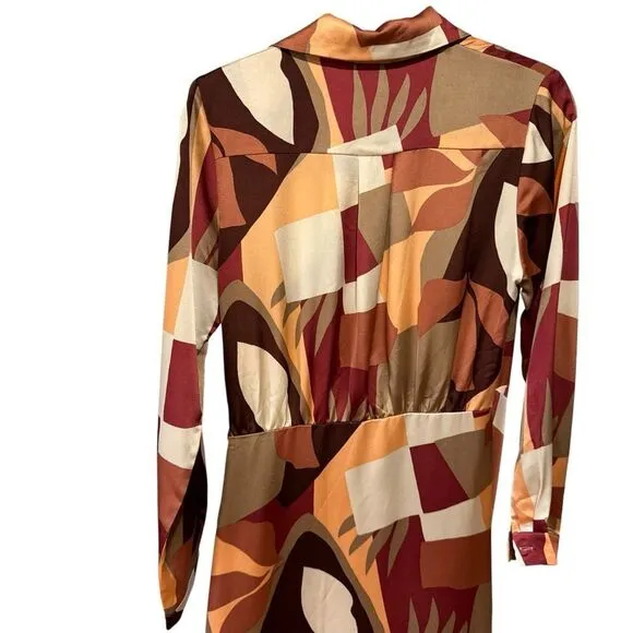 Revolve Anthropologie Dress Forum Satin Geometric Print Wrap Dress